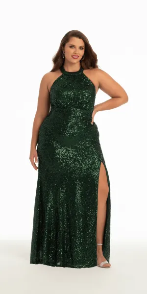Sequin Cleo Collar Strappy Back with Side Slit