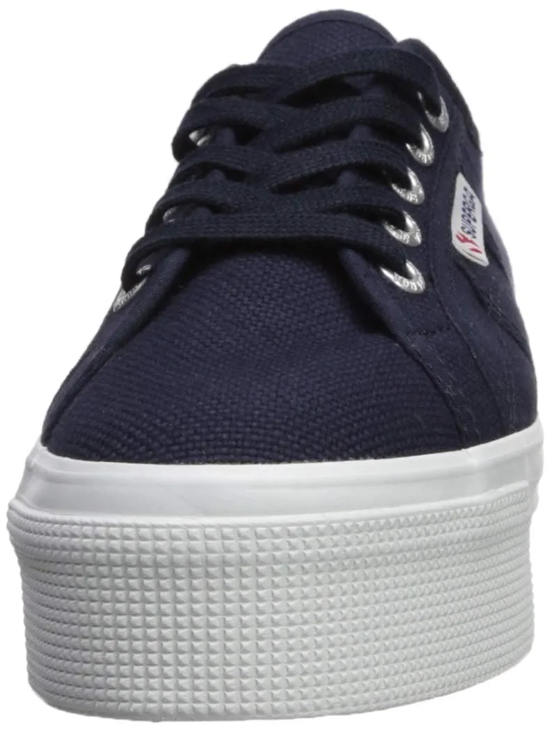 Superga 2790 Low-Top Sneakers Navy Blue White Platform Wedge Lace Up Sneaker