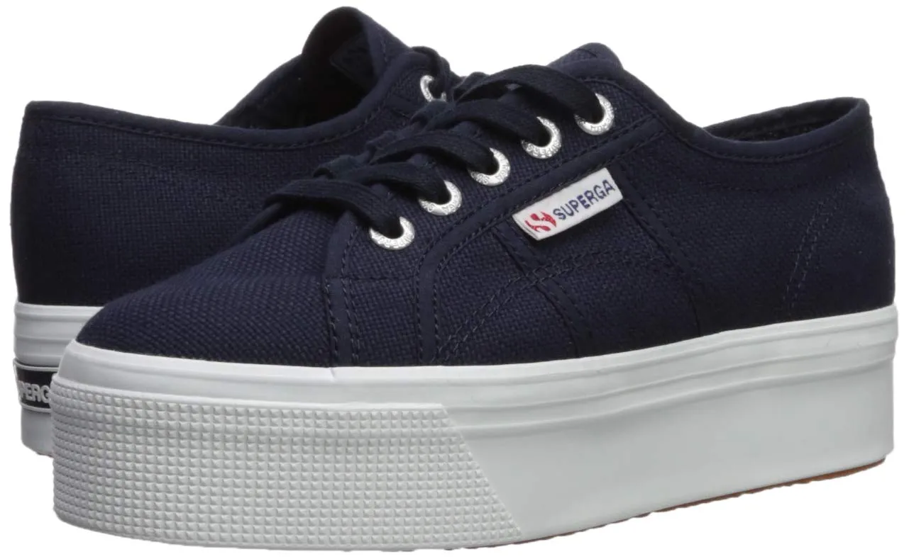 Superga 2790 Low-Top Sneakers Navy Blue White Platform Wedge Lace Up Sneaker
