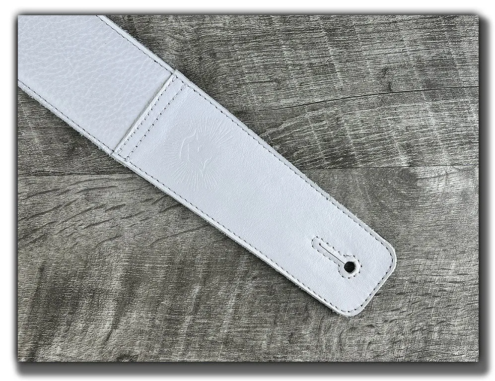 The Reticent - Frostfire White Leather Guitar Strap