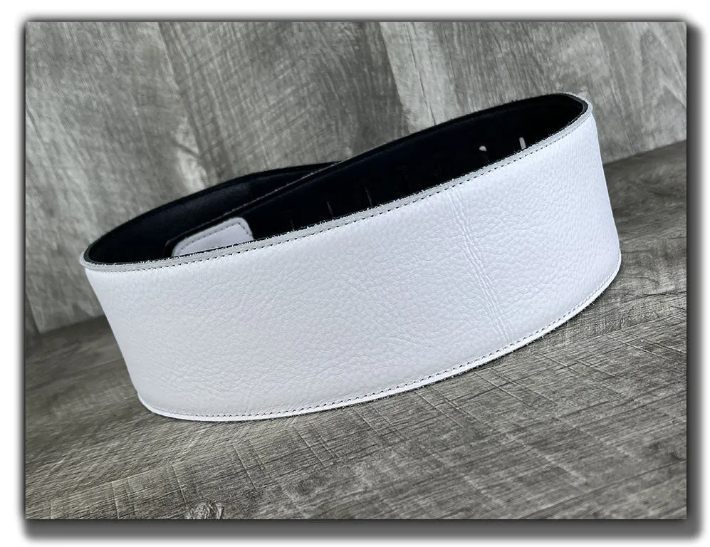 The Reticent - Frostfire White Leather Guitar Strap