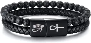 VNOX Viking Bracelet for Men - Genuine Leather Braided Viking Bracelets Vintage Thor's Hammer Wrap Cuff Wirstband Bracelets,Viking Jewelry for Men
