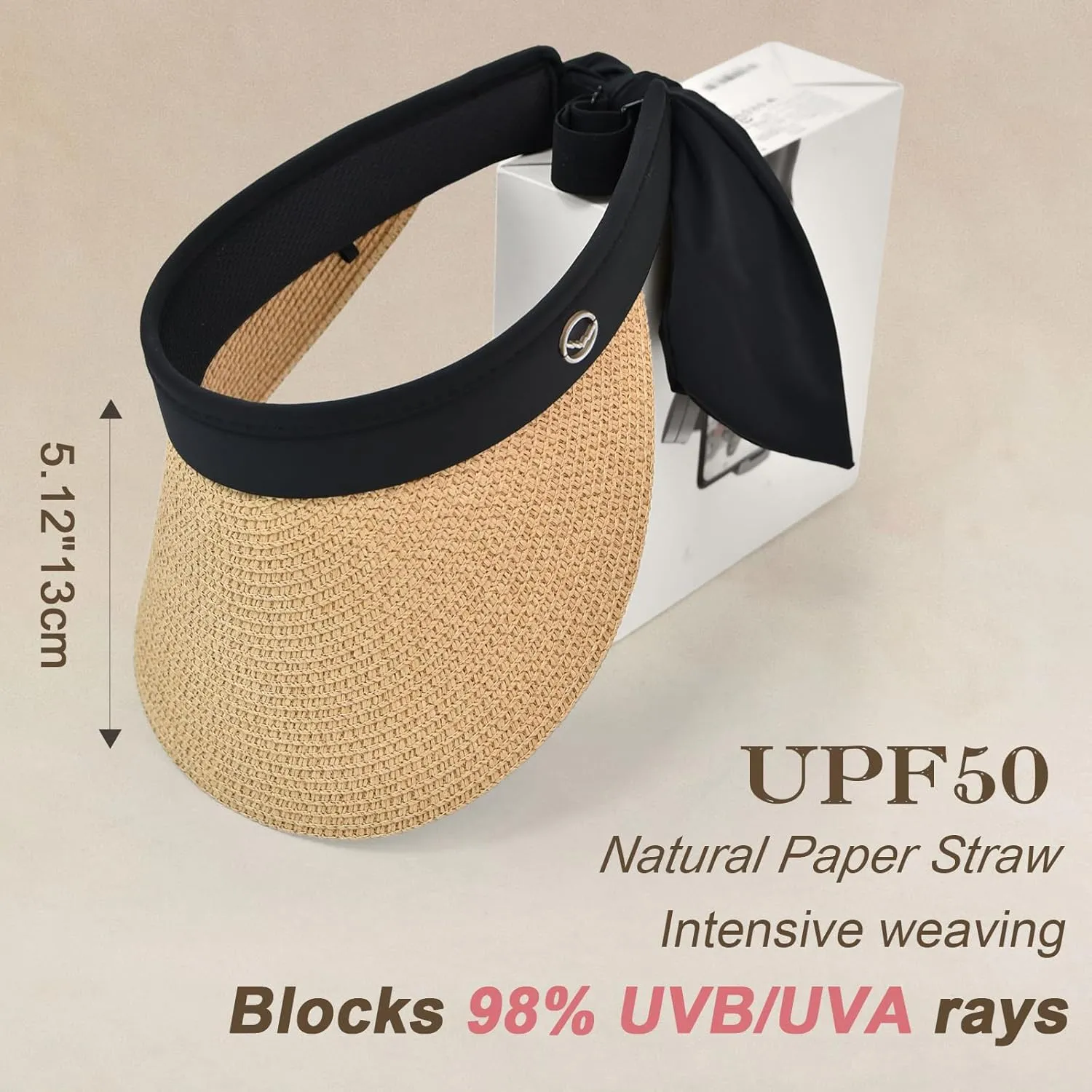 Women's Sun Visor Hats Wide Brim Straw Beach Hat Ponytail Hats for Women Foldable Floppy