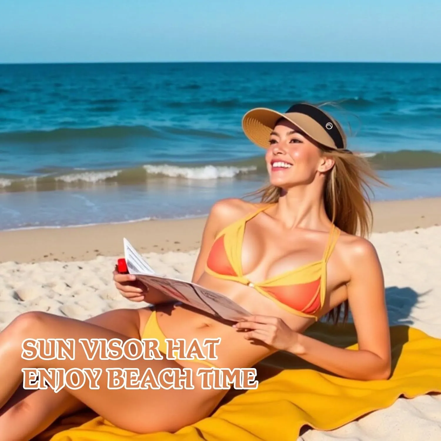 Women's Sun Visor Hats Wide Brim Straw Beach Hat Ponytail Hats for Women Foldable Floppy